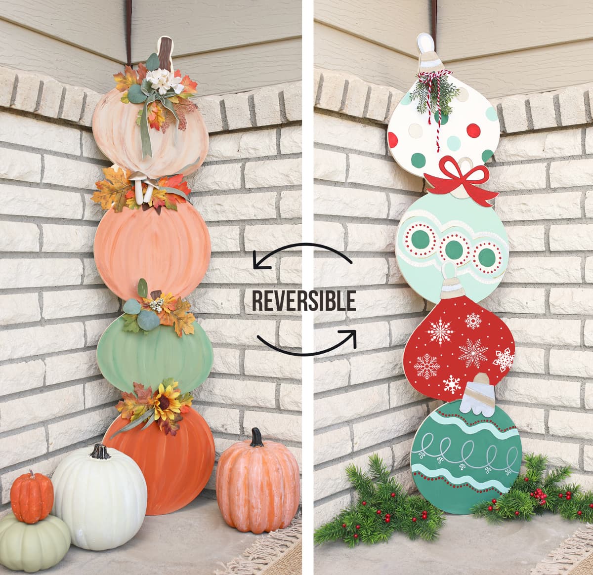 Reversible Pumpkins and Ornaments Holiday Decoration